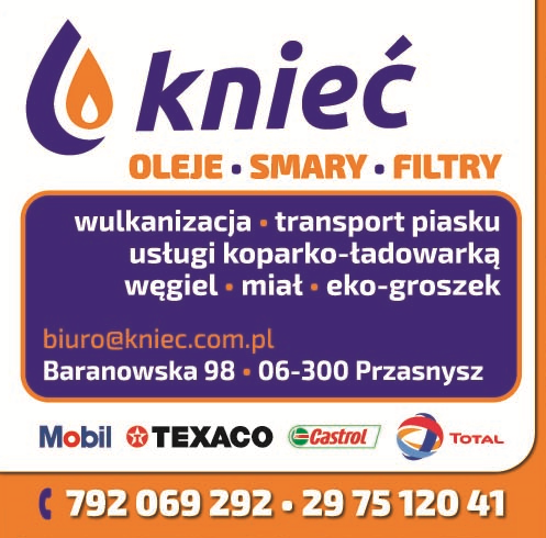 OILS KNIEĆ Przasnysz Oleje / Smary / Filtry / Wulkanizacja / Usługi Koparko- Ładowarką / Węgiel