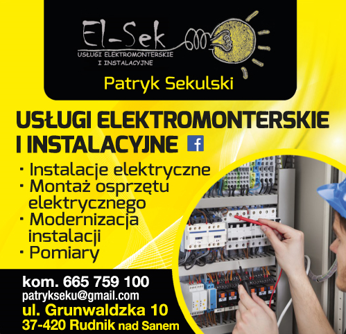 EL-SEK Patryk Sekulski Rudnik nad Sanem Usługi Elektromonterskie i Instalacyjne