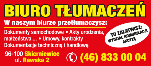 BIURO TŁUMACZEŃ Wiesław Młynarski Skierniewice Dokumenty Samochodowe / Umowy, Kontrakty / Akty 