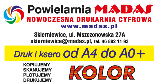 Powielarnia "MADAS" Nowoczesna Drukarnia Cyfrowa Skierniewice Druk i Ksero od A4 do A0+