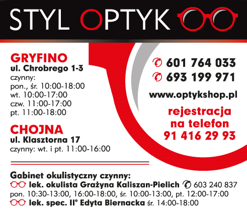 STYL OPTYK Gryfino Zakład Optyczny Soczewki Okularowe / Oprawy Okularowe / Gabinety Okulistyczne