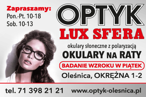 OPTYK LUX SFERA Oleśnica Okulary słoneczne z polaryzacją / Okulary na raty / Badanie Wzroku w Piątek
