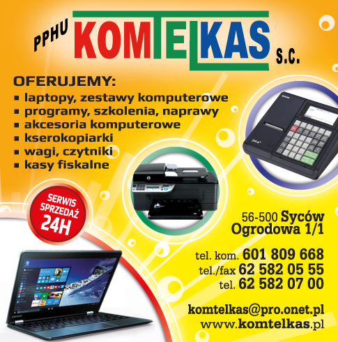 PPHU KOMTELKAS s.c. Syców Laptopy / Kserokopiarki / Wagi / Kasy Fiskalne