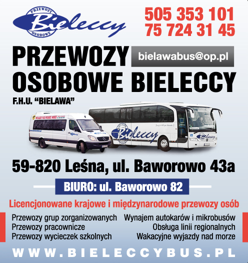 PRZEWOZY OSOBOWE BIELECCY F.H.U.BIELAWA Leśna, Licencjonowane krajowe i międzynarodowe przewozy osób