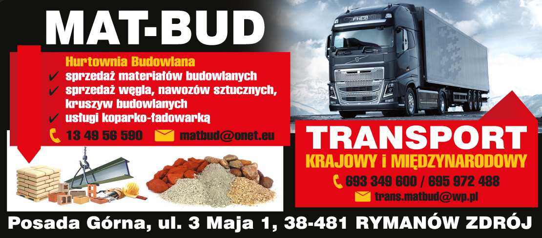 MAT-BUD Rymanów Zdrój Hurtownia Budowlana / Transport Krajowy i Międzynarodowy