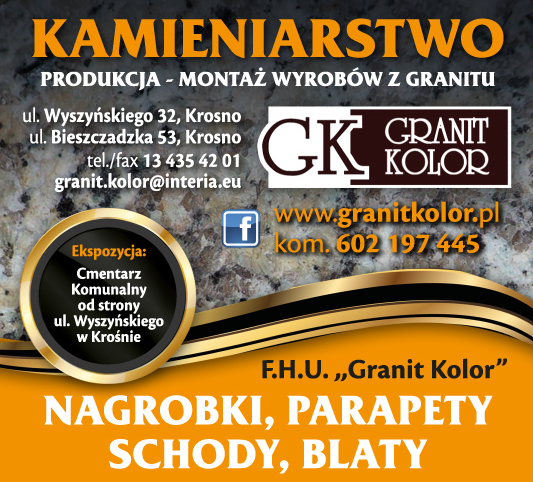 F.H.U. "GRANIT-KOLOR" Krosno Kamieniarstwo / Produkcja- Montaż Wyrobów z Granitu / Nagrobki / Schody