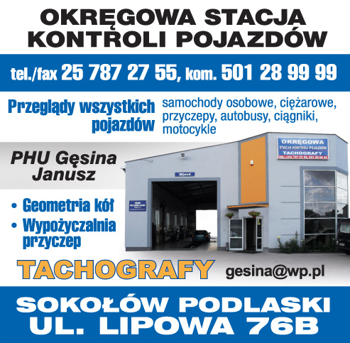 P.H.U. Gęsina Janusz Sokołów Podlaski Okręgowa Stacja Kontroli Pojazdów / Wypożyczalnia Przyczep 