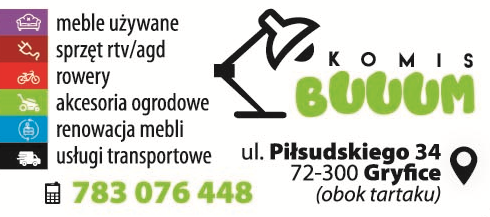 KOMIS BUUUM Gryfice Meble Używane / Sprzęt RTV i AGD / Rowery / Akcesoria Ogrodowe / Transport