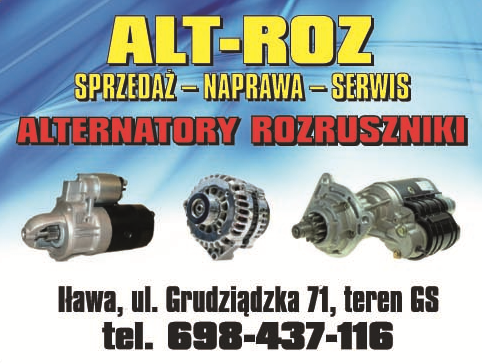 F.H.U. ALT-ROZ Iława Alternatory / Rozruszniki / Sprzedaż / Naprawa / Serwis