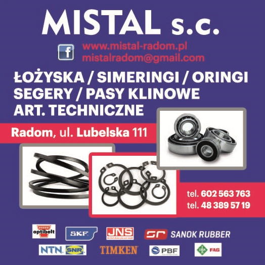 MISTAL s.c. Radom- ARTYKUŁY TECHNICZNE, ŁOŻYSKA, SIMERINGI, ORINGI, SEGERY, PASY KLINOWE
