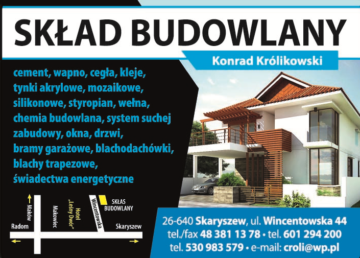 SKŁAD BUDOWLANY Konrad Królikowski Skaryszewo, powiat radomski- Materiały budowlane
