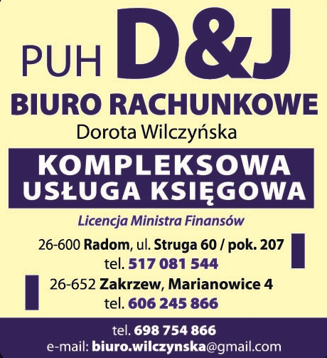 PUH BIURO RACHUNKOWE D&J Dorota Wilczyńska, Marianowice, Radom-KOMPLEKSOWA USŁUGA KSIĘGOWA