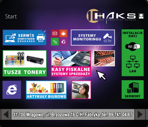 HAKS s.c. BIURO KOMPUTERY SERWIS MRĄGOWO-Tusze,Tonery,Art.biurowe,Kasy fiskalne,Systemy monitoringu