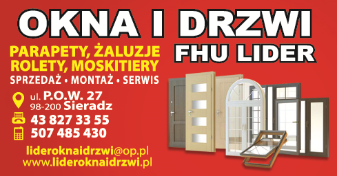 FHU LIDER OKNA I DRZWI  Sieradz - PARAPETY ŻALUZJE ROLETY MOSKITIERY - SPRZEDAŻ * MONTAŻ * SERWIS 