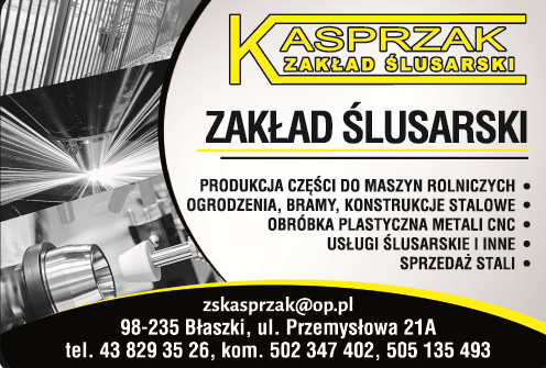 ZAKŁAD ŚLUSARSKI Kasprzak Blaszki, Sieradz- PRODUKCJA CZĘŚCI DO MASZYN ROLNICZYCH - OGRODZENIA,BRAMY