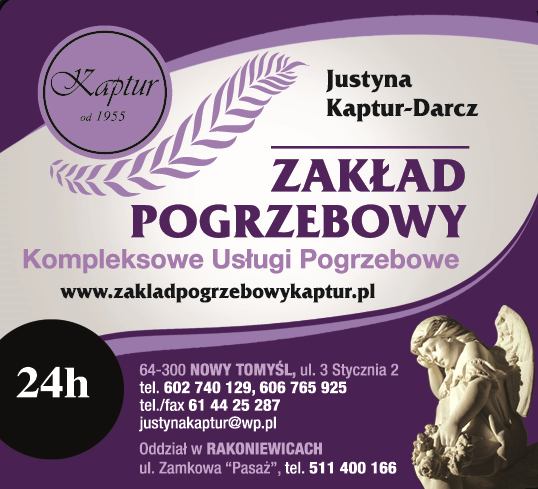 ZAKŁAD POGRZEBOWY "Kaptur" Justyna Kaptur-Darcz Nowy Tomyśl-KOMPLEKSOWE USŁUGI POGRZEBOWE 