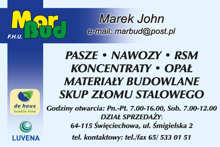 F.H.U. "MAR BUD" Święciechowa Pasze / Nawozy / Opał / Materiały Budowlane / Skup Złomu Stalowego