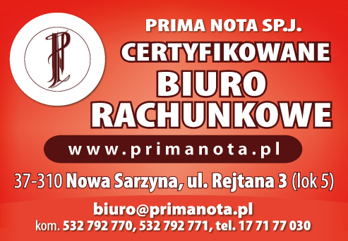 PRIMA NOTA Sp. J. Nowa Sarzyna Certyfikowane Biuro Rachunkowe