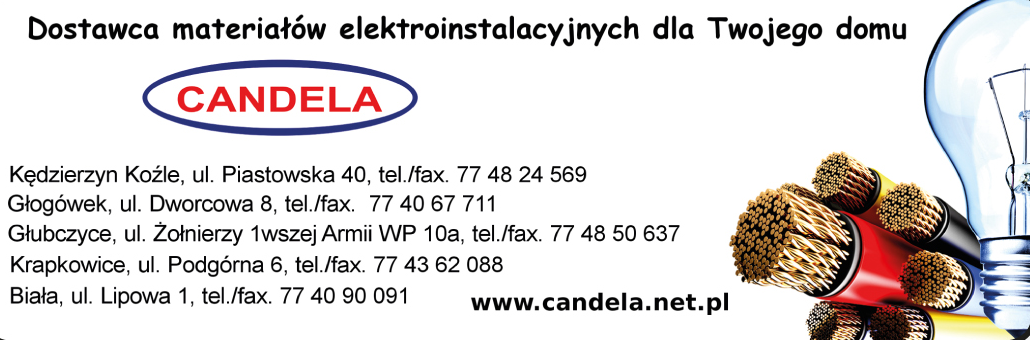 CANDELA Hurtownie:Głogówek,Kędzierzyn Koźle,Głubczyce,Krapkowice,Biała MATERIAŁY ELEKTROINSTALACYJNE
