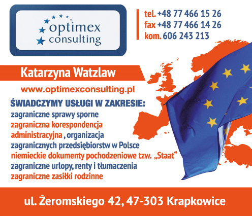 OPTIMEX CONSULTING Krapkowice- ZAGRANICZNE SPRAWY SPORNE, URLOPY, RENTY, TŁUMACZENIA, INNE