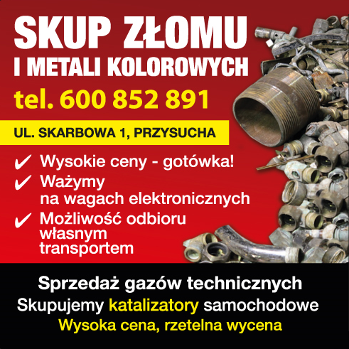 JAREX-METAL Przysucha Skup Złomu i Metali Kolorowych / Skup Gazów Technicznych / Skup Katalizatorów