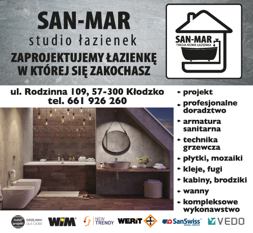F.H.U. "SAN-MAR" Studio Łazienek Kłodzko Projekt/ Doradztwo/ Armatura Sanitarna/ Technika Grzewcza