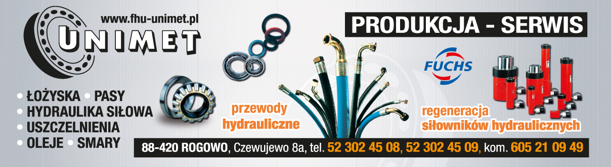 F.H.U. UNIMET Rogowo Łożyska / Pasy / Hydraulika Siłowa / Regeneracja Siłowników Hydraulicznych