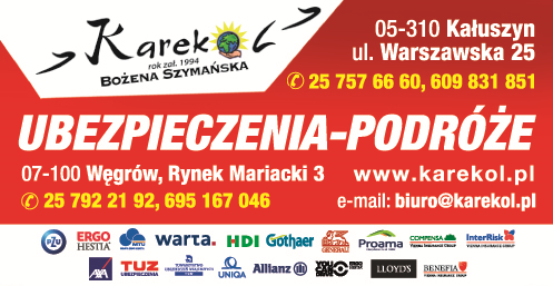 KAREKOL Bożena Szymańska Kałuszyn Ubezpieczenia- Podróże