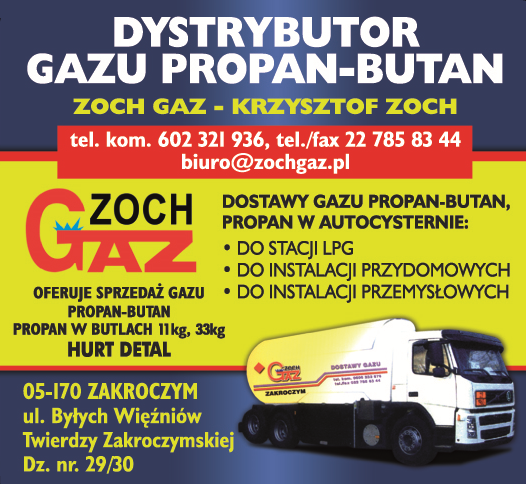 „Zoch-Gaz” Dystrybutor Gazu Płynnego Propan-Butan Zakroczym Sprzedaż Gazu Propan-Butan