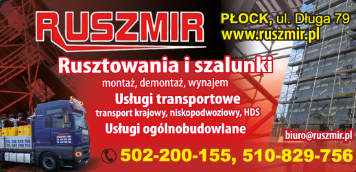 RUSZMIR Płock - RUSZTOWANIA I SZALUNKI, USŁUGI TRANSPORTOWE, USŁUGI OGÓLNOBUDOWLANE