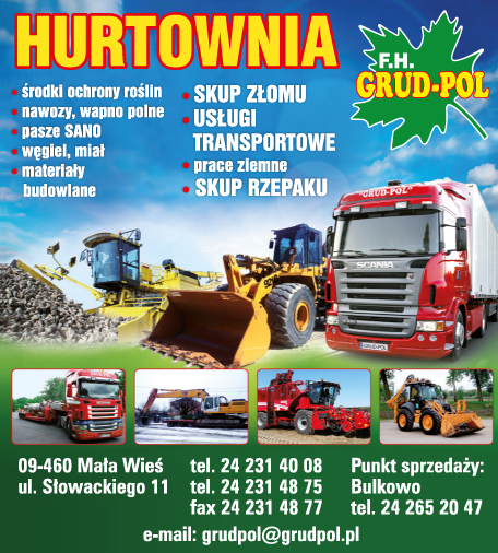 F.H. GRUD-POL Mała Wieś Środki Ochrony Roślin / Nawozy / Pasze / Skup Złomu / Usługi Transportowe