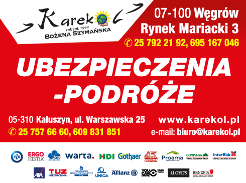 KAREKOL Bożena Szymańska Węgrów Ubezpieczenia- Podróże