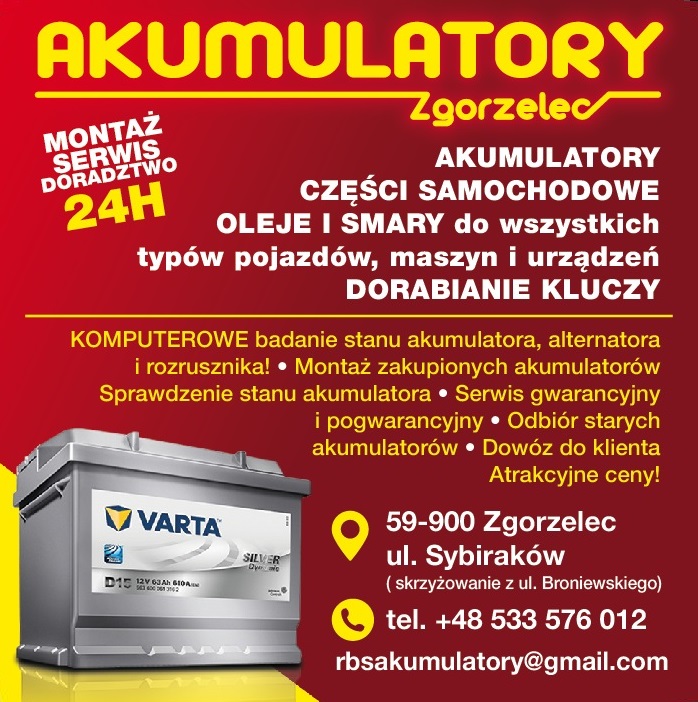 AKUMULATORY ZGORZELEC Zgorzelec-CZĘŚCI SAMOCHODOWE OLEJE I SMARY-DORABIANIE KLUCZY,MONTAŻ-SERWIS 24H