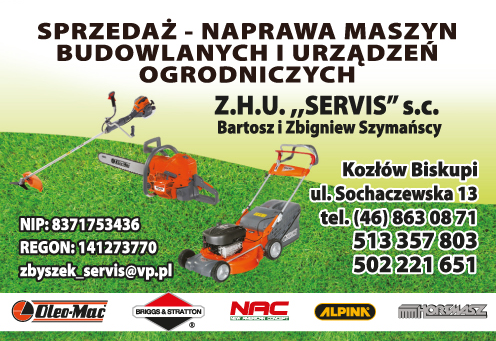 Z.H.U. "SERVIS" s.c. Bartosz i Zbigniew Szymańscy Kozłów Biskupi Urządzenia Ogrodnicze