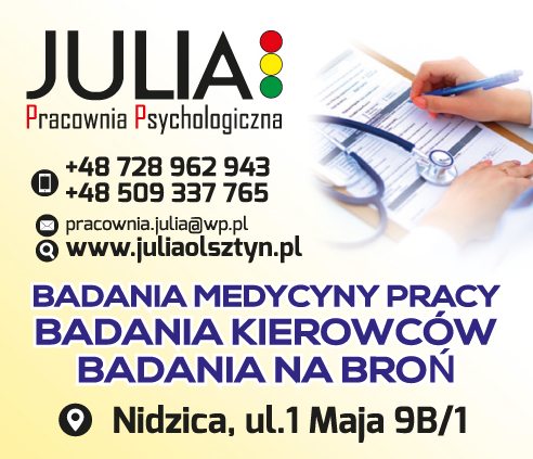 "JULIA" Pracownia Psychologiczna Nidzica Badania Medycyny Pracy/ Badania Kierowców/ Badania na Broń