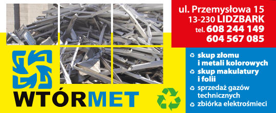 WTÓRMET Lidzbark Skup Złomu i Metali Kolorowych / Skup Makulatury i Folii / Zbiórka Elektrośmieci