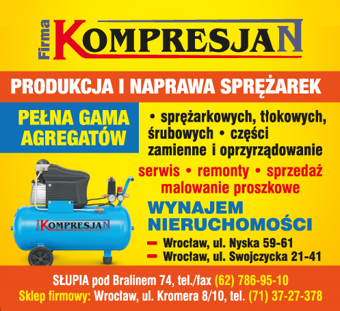 Firma "KOMPRESJAN" Słupia pod Bralinem Produkcja i Naprawa Sprężarek / Pełna Gama Agregatów