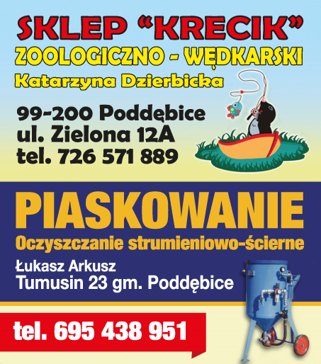 "KRECIK" Katarzyna Dzierbicka Poddębice Sklep Zoologiczno-Wędkarski / Łukasz Arkusz Piaskowanie