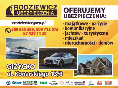 UBEZPIECZENIA Ewa Rodziewicz Giżycko Majątkowe / Na Życie / Komunikacyjne / Turystyczne