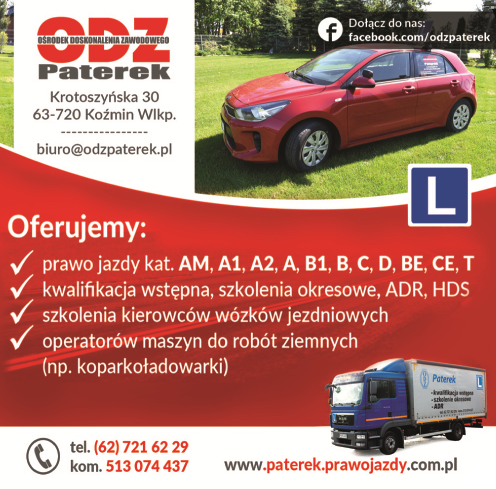 Ośrodek Doskonalenia Zawodowego Paterek Koźmin Wielkopolski Prawo Jazdy / Szkolenia Kierowców / ADR