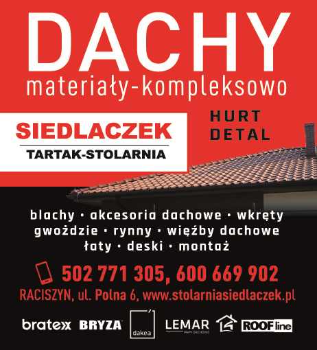 SIEDLACZEK TARTAK-STOLARNIA Raciszyn Blachy / Akcesoria Dachowe / Wkręty / Gwoździe / Więźby Dachowe