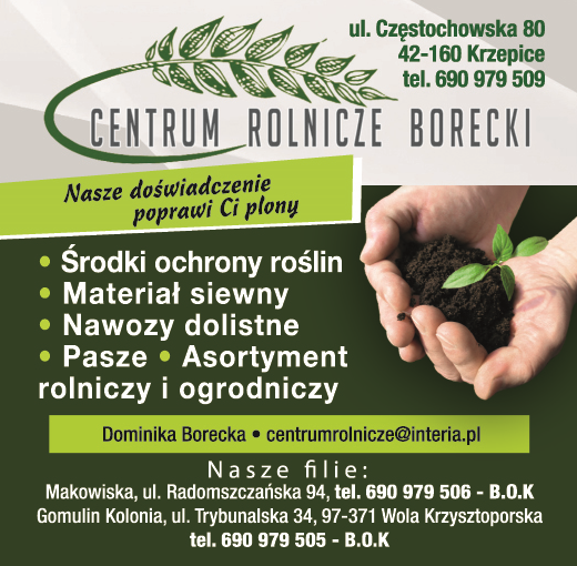CENTRUM ROLNICZE BORECKI Krzepice Środki Ochrony Roślin / Materiał Siewny / Nawozy Dolistne / Pasze