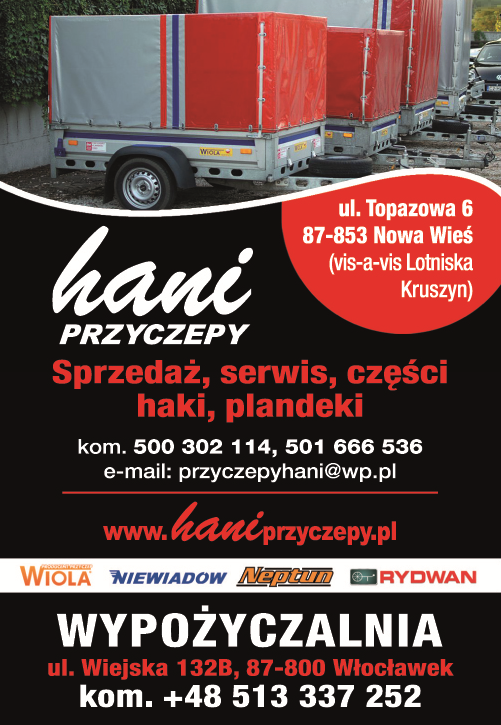 HANI PRZYCZEPY Nowa Wieś Sprzedaż / Serwis / Części / Haki / Plandeki / Wypożyczalnia Włocławek