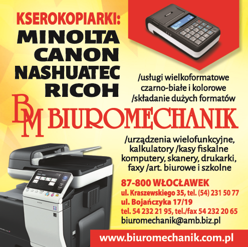 BIUROMECHANIK Wszystko Dla Biur Włocławek Kserokopiarki / Kasy Fiskalne / Komputery / Skanery / Faxy