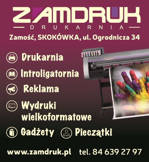 Drukarnia ZAMDRUK Skokówka Introligatornia / Reklama / Wydruki Wielkoformatowe / Gadżety / Pieczątki