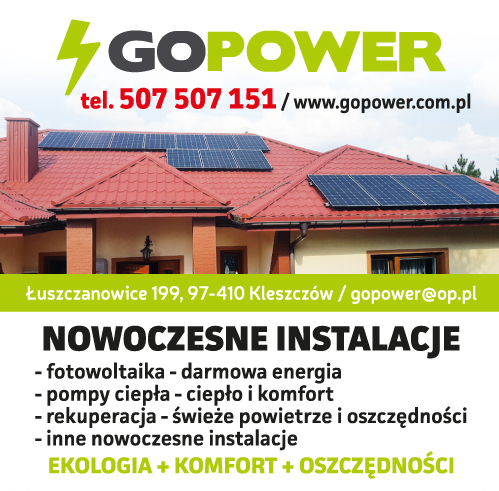 GOPOWER Sp. z o. o. Łuszczanowice Nowoczesne Instalacje / Fotowoltaika / Pompy Ciepła / Rekuperacja