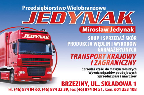 P.W. JEDYNAK Mirosław Jedynak Brzeziny Skup i Sprzedaż Skór / Transport Krajowy i Zagraniczny