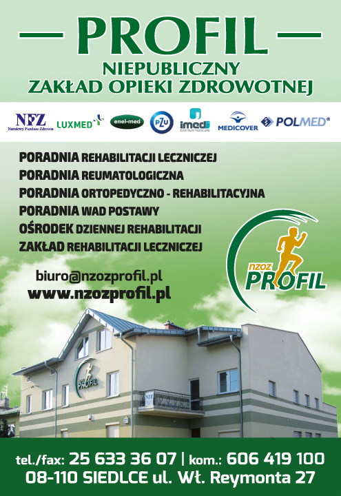 PROFIL Niepubliczny Zakład Opieki Zdrowotnej Siedlce Poradnia Rehabilitacji Leczniczej