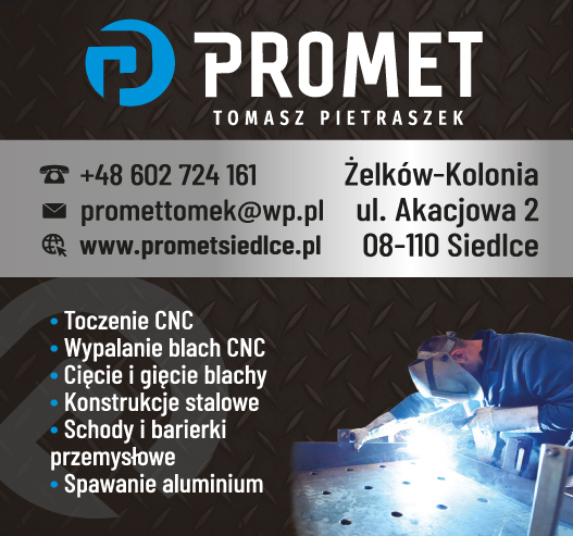 PROMET Tomasz Pietraszek Żelków Kolonia Toczenie CNC / Wypalanie Blach CNC / Cięcie i Gięcie Blachy