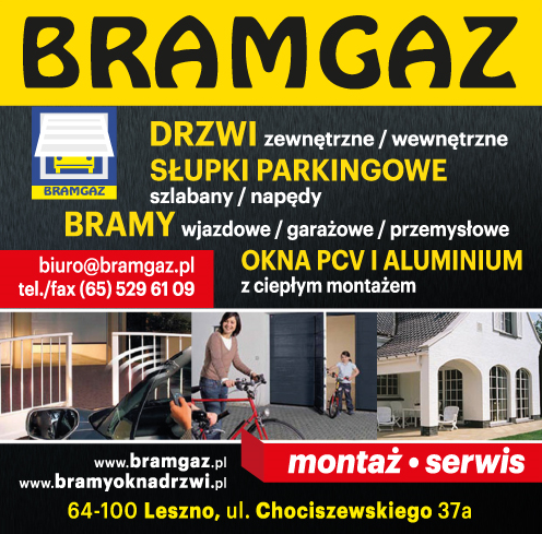 BRAMGAZ Leszno Drzwi / Bramy / Okna / Słupki Parkingowe / Szlabany / Napędy